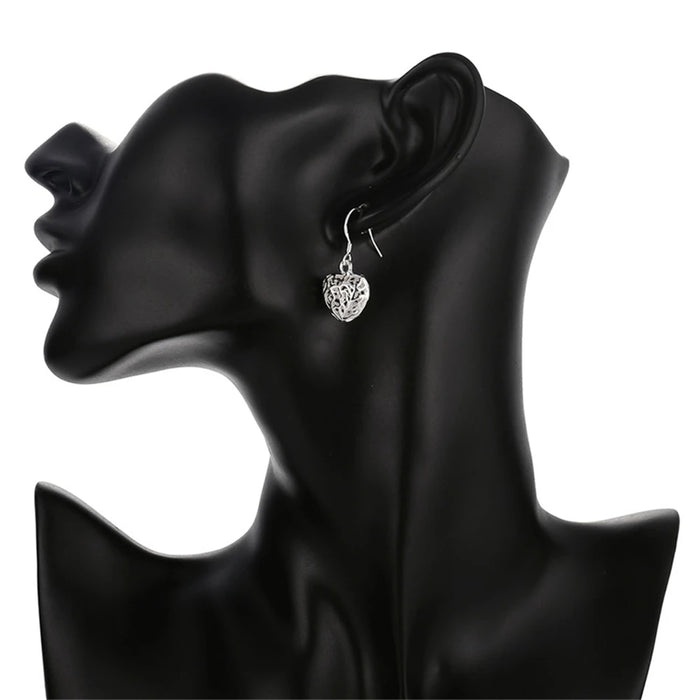 DOTEFFIL Orecchini pendenti con sfera a forma di cuore cavo in argento sterling 925 per gioielli con ciondoli di moda per feste di fidanzamento e matrimonio da donna
