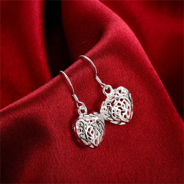 DOTEFFIL Orecchini pendenti con sfera a forma di cuore cavo in argento sterling 925 per gioielli con ciondoli di moda per feste di fidanzamento e matrimonio da donna