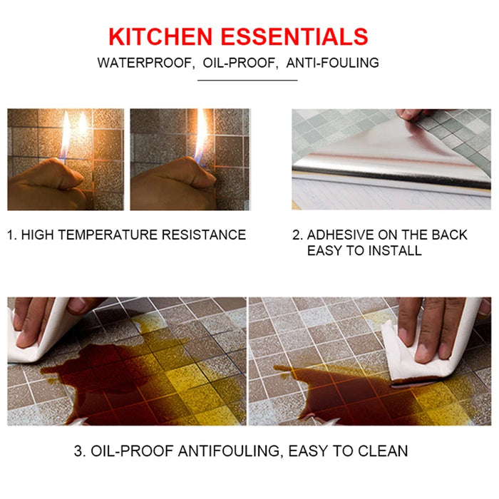 Piastrelle impermeabili per bagno Adesivo da parete Fornello da cucina autoadesivo Carta da parati ignifuga a prova di olio Pellicola decorativa in foglio di alluminio