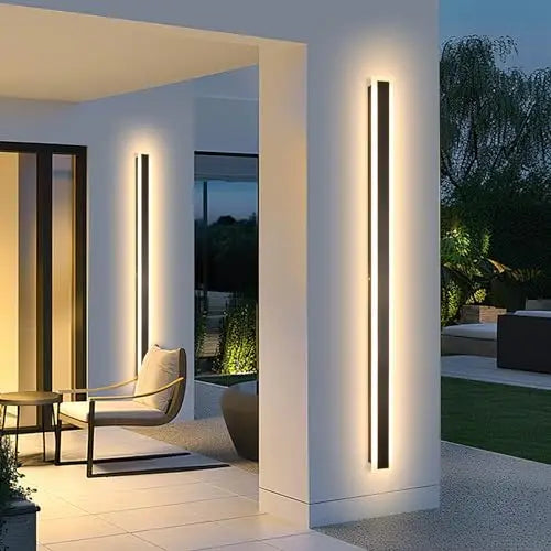Modern LED Black Wall Light Long Strip Outdoor Waterproof Wall Lamp for Garden Villa Background Wall Garden Lighting Fixtures