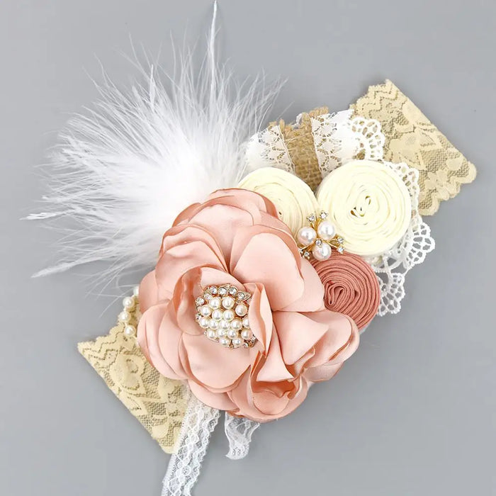 Fascia per capelli vintage Fascia per capelli per neonate Puntelli per fotografia neonato Regali Fasce elastiche per capelli in pizzo Accessori per piume di perle