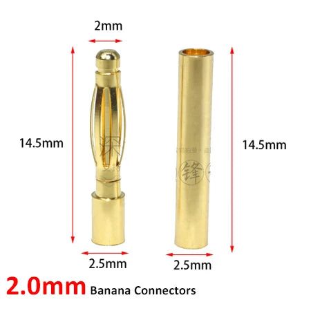 10 paia/lotto 2.0/3.0/3.5/4.0/5/5.5/6/6.5/8mm Gold Bullet Banana connettori spina per Lipo batteria RC ESC motore accessori fai da te giocattolo