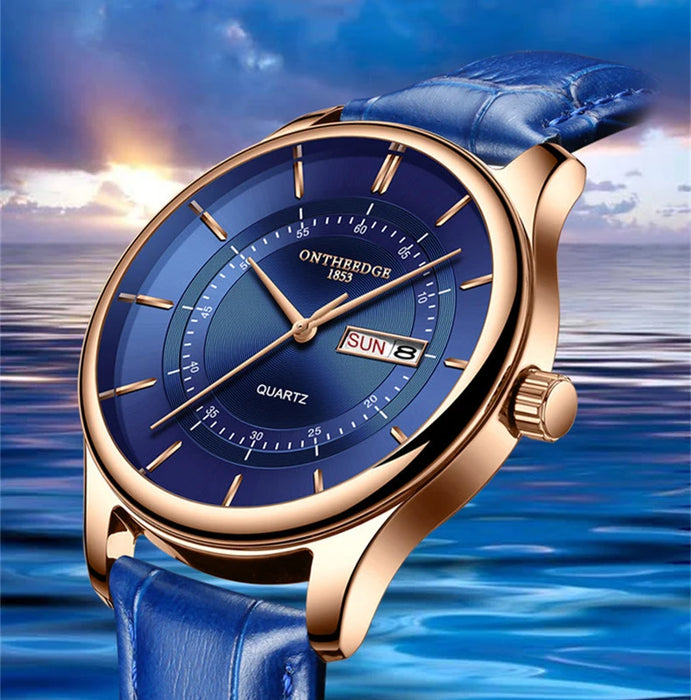 Orologio da uomo con quadrante in oro rosa di alta qualità Orologi impermeabili in pelle Business Fashion Movimento al quarzo giapponese Data Orologio maschile reloj