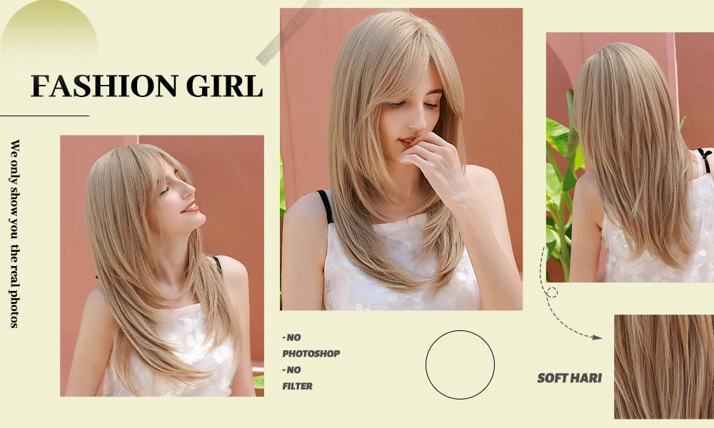 ESIN Parrucca sintetica marrone scuro Parrucche a onde lunghe per donna Parrucca per capelli con frangia Resistente al calore Uso naturale quotidiano per feste