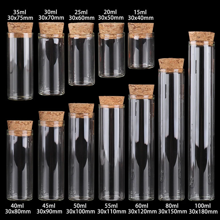 15ml/25ml/30ml/35ml/40ml/45ml/50ml/55ml/60ml/80ml/100ml Piccolo provetta in vetro con tappo in sughero Dragei Barattoli Bottiglie 24 pezzi