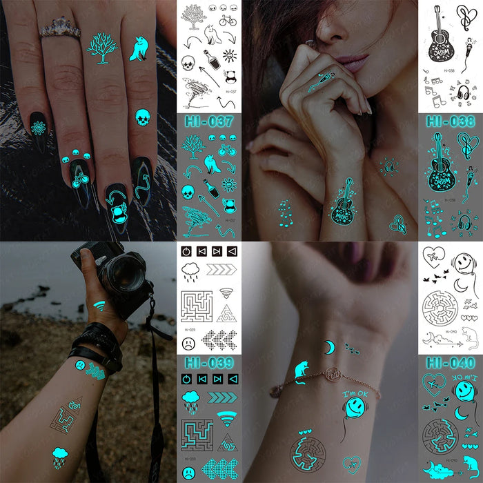 Adesivo per tatuaggio luminoso blu all'ingrosso Cervo incandescente Serpente Impermeabile Tatoo temporaneo Polso Tatto falso per body art