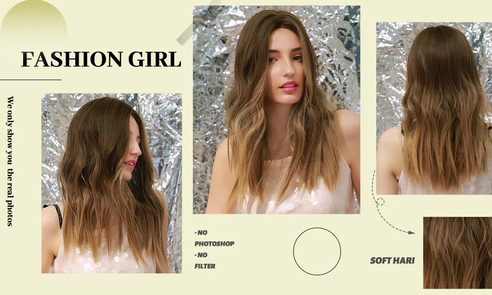 ESIN Parrucca sintetica marrone scuro Parrucche a onde lunghe per donna Parrucca per capelli con frangia Resistente al calore Uso naturale quotidiano per feste