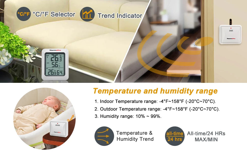 Stazione meteorologica igrometro termometro esterno digitale wireless ThermoPro TP60C 60M per la casa