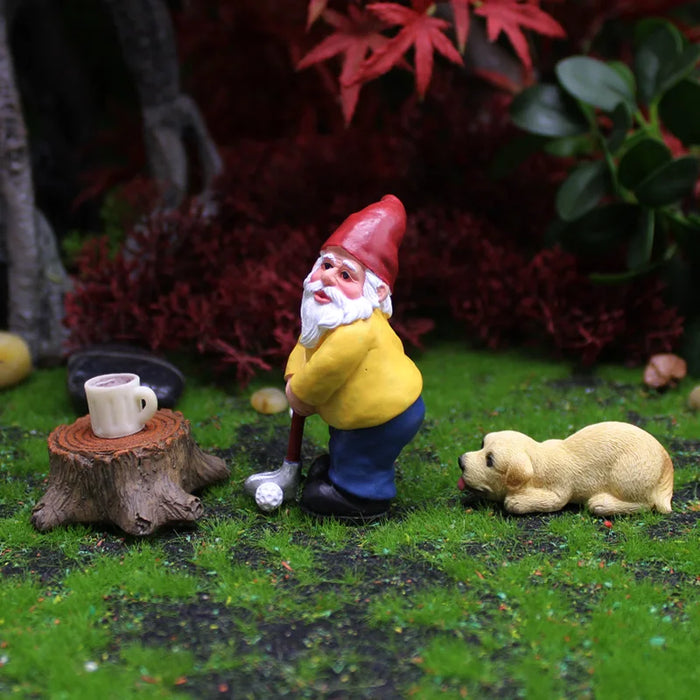 4 pz/set divertenti Mini gnomi giocare a Golf Dog resina nani Sport statua carino fai da te per scrivania Bonsai decorazione ornamento Dropshipping