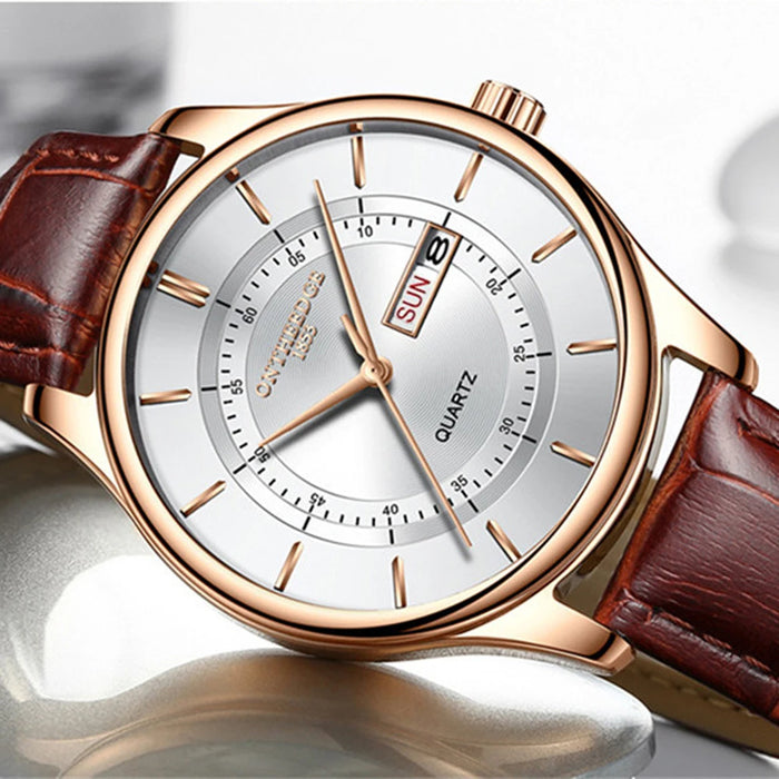 Orologio da uomo con quadrante in oro rosa di alta qualità Orologi impermeabili in pelle Business Fashion Movimento al quarzo giapponese Data Orologio maschile reloj