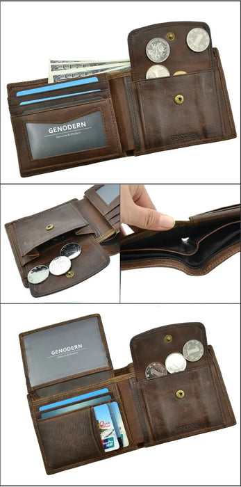 Portafogli da uomo in vera pelle di mucca con tasca portamonete portafoglio da uomo Vintage con blocco RFID portafoglio da uomo in vera pelle con porta carte