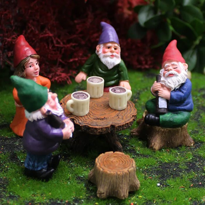 4 pz/set Mini Divertente Carino Gnomo Ha Festa Nani In Resina Statua FAI DA TE Bonsai Decorazione Per La Casa Scrivania D'ufficio Scultura Dropshipping