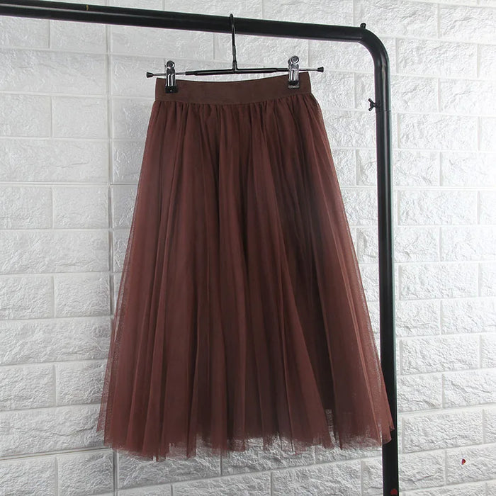 Gonne in Tulle TingYiLi a 4 strati gonna da donna in Tulle nero grigio bianco adulto gonna longuette a pieghe elastica a vita alta