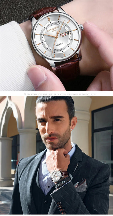 Orologio da uomo con quadrante in oro rosa di alta qualità Orologi impermeabili in pelle Business Fashion Movimento al quarzo giapponese Data Orologio maschile reloj