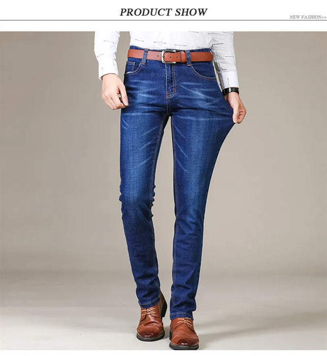 Jeans da lavoro alla moda da uomo Pantaloni jeans slim elasticizzati casual stile classico Pantaloni in denim di marca maschile Nero Blu