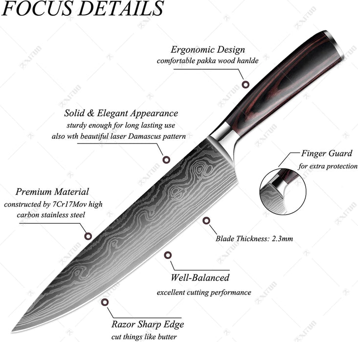 Set di coltelli da cucina premium Coltello da chef giapponese affilato Coltello Santoku con motivo damasco laser Mannaia da taglio molto veloce 1-10 pezzi