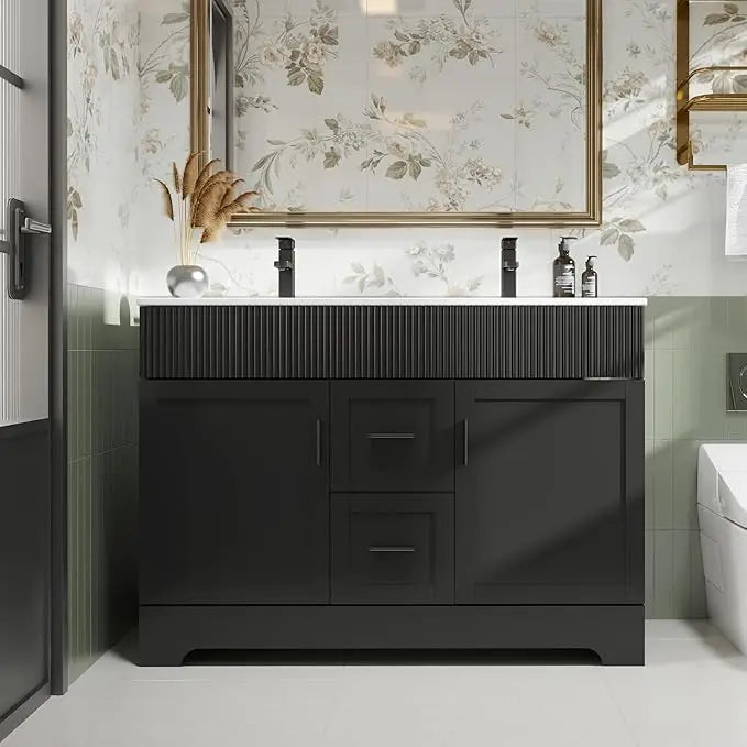36" Green Bathroom Vanities Combo Set Wave Lines Modern Bathroom Cabinet Vanity Modern Style Bathroom Cabinets for Sale