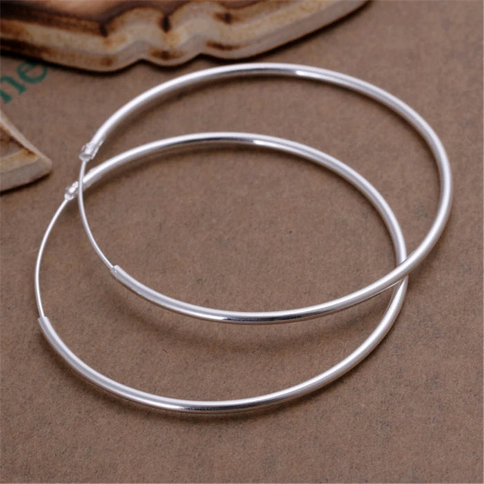 DOTEFFIL 100% 925 Sterling Silver Orecchino a cerchio 50mm Cerchio rotondo Anello Regali Semplice liscio Grandi orecchini per le donne Gioielli