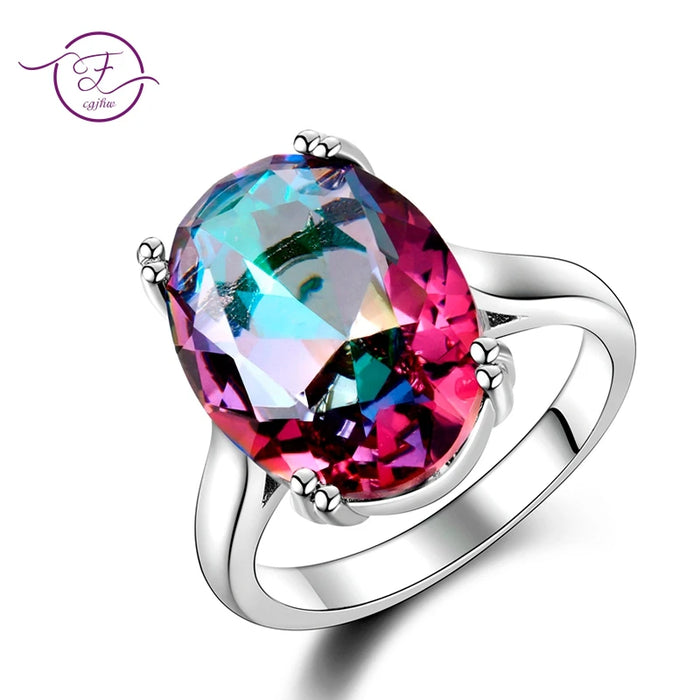 Gioielli da donna di moda S925 Anello in argento Mystic Fire Arcobaleno Topazio Anelli Promozione Elegante gioielli da sposa Anelli Regalo del partito