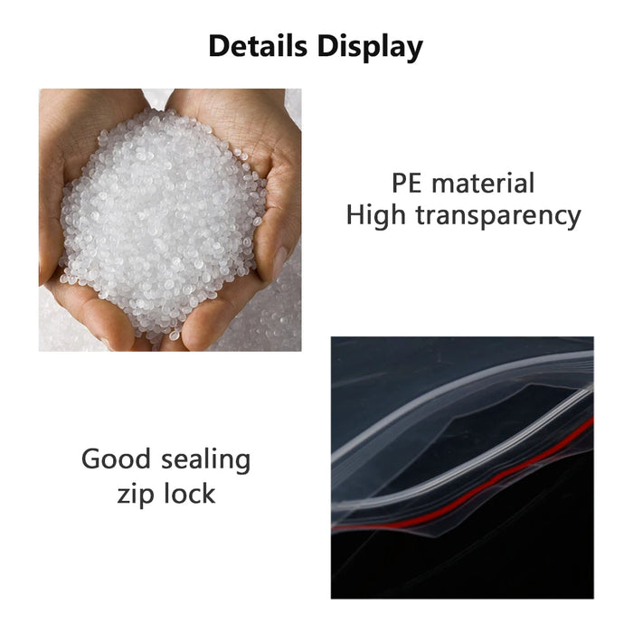 Sacchetti di plastica da 100 pezzi Sacchetti di imballaggio trasparenti richiudibili con chiusura a zip per gioielli Dimensioni diverse