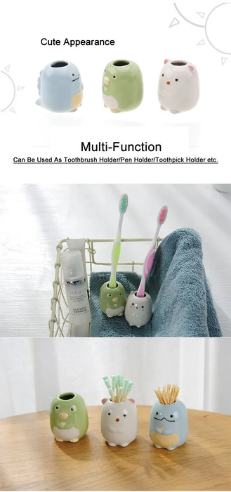 Mini simpatico portaspazzolino in ceramica, supporto multifunzione, portapenne per trucco, per la decorazione del bagno di casa