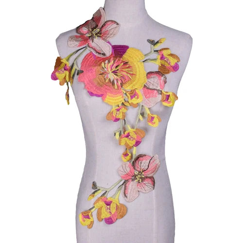 1PC grande fiore grigio pizzo ricamato scollatura colletto finiture vestiti tessuto forniture per cucire abito da sposa artigianale applique