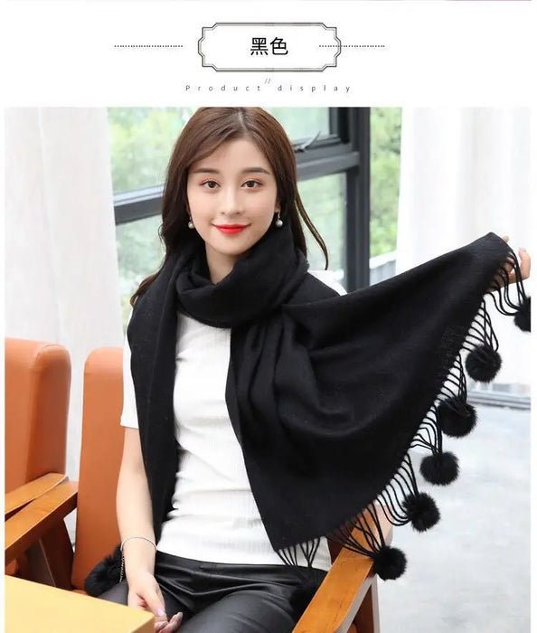 200*70 cm Donna Tinta unita Morbido Hairball Sciarpa Oversize Cashmere Scialle da donna Avvolgere Inverno Pashmina Hijab femminile Fascia Silenziatore