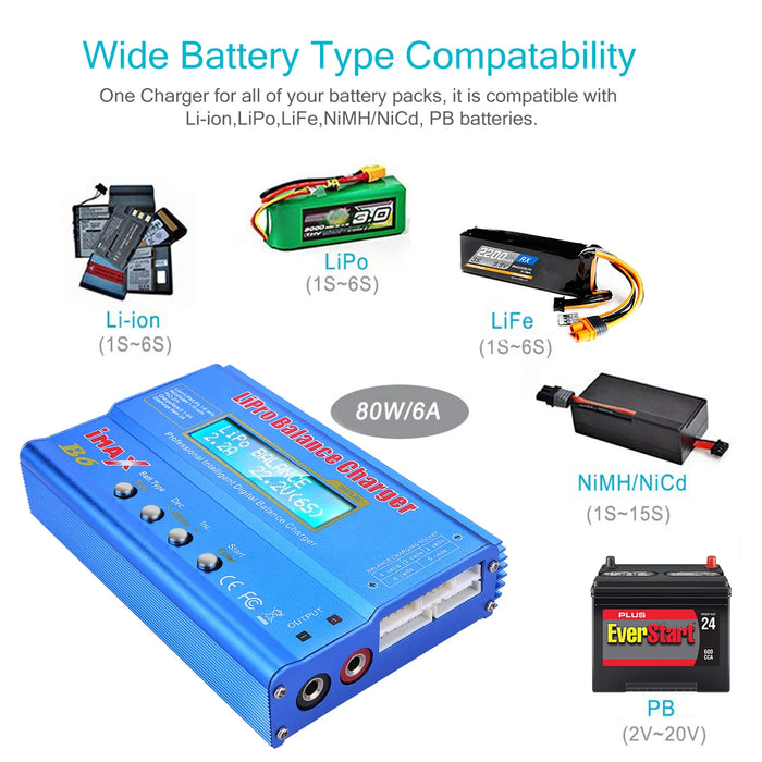 Caricabatteria multifunzione IMAX B6 80W per Lipo Li-ion LiFe NiMh Ni-Cd PB RC Balance Scaricatore + Adattatore 15V 6A Opzionale