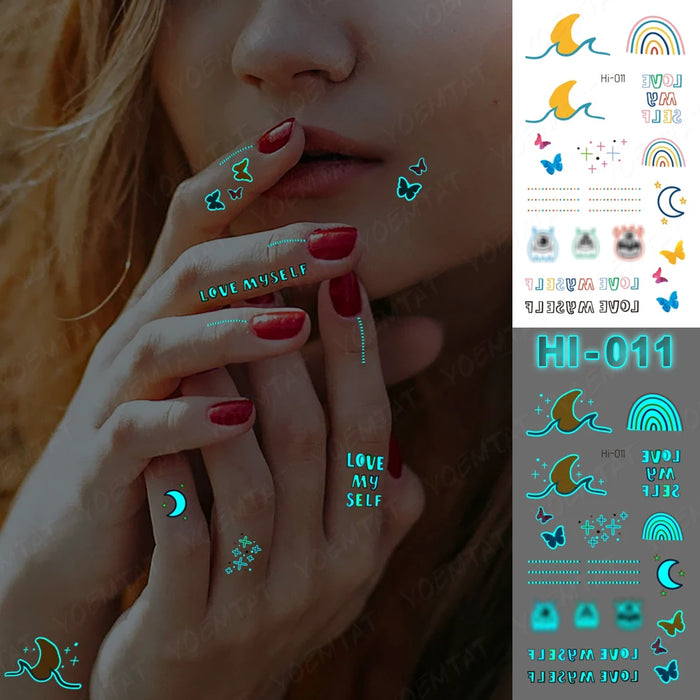 Adesivo per tatuaggio luminoso blu all'ingrosso Cervo incandescente Serpente Impermeabile Tatoo temporaneo Polso Tatto falso per body art