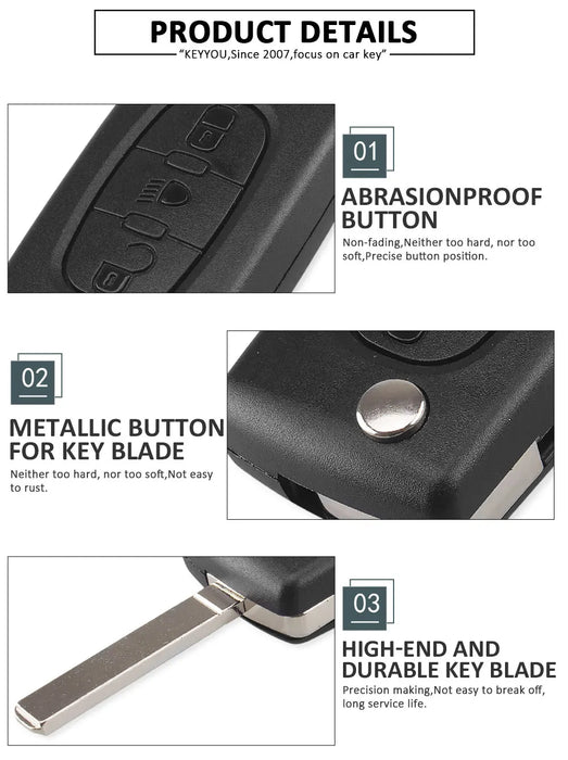 KEYYOU Per Citroen C2 C3 C4 C5 C6 C8 3 Bottoni Flip Chiave A Distanza Dell'automobile Della Copertura Della Cassa Borsette Fob VA2 Lama CE0523