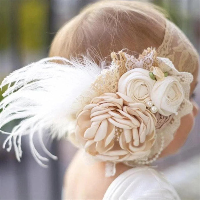 Fascia per capelli vintage Fascia per capelli per neonate Puntelli per fotografia neonato Regali Fasce elastiche per capelli in pizzo Accessori per piume di perle