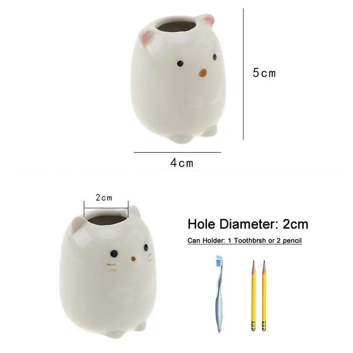 Mini simpatico portaspazzolino in ceramica, supporto multifunzione, portapenne per trucco, per la decorazione del bagno di casa