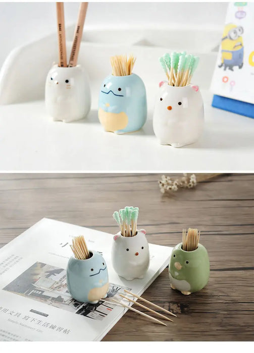 Mini simpatico portaspazzolino in ceramica, supporto multifunzione, portapenne per trucco, per la decorazione del bagno di casa