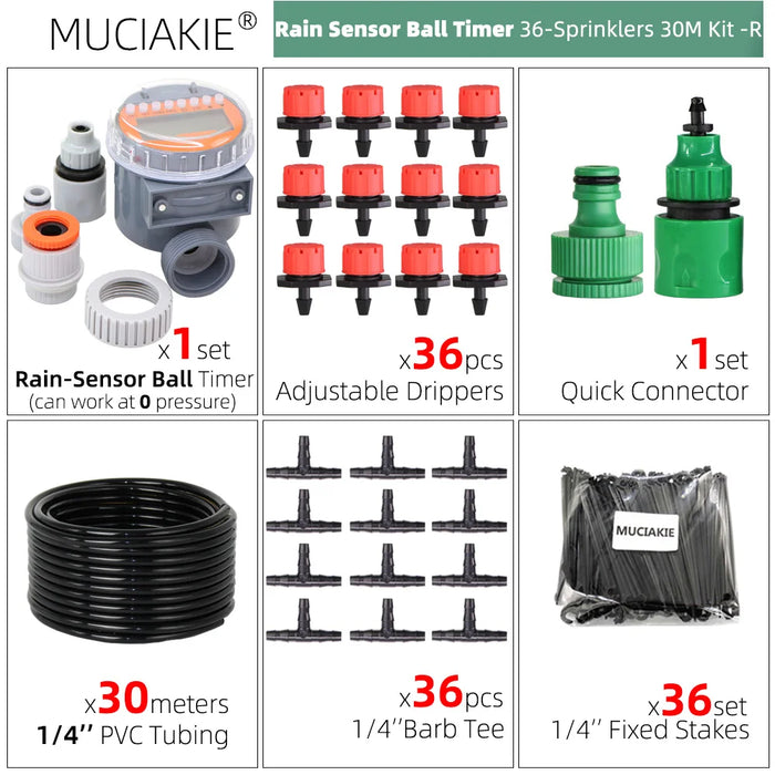 MUCIAKIE 50M-5M Sistema di irrigazione a goccia fai-da-te Irrigazione automatica Tubo da giardino Micro Kit di irrigazione a goccia con gocciolatori regolabili