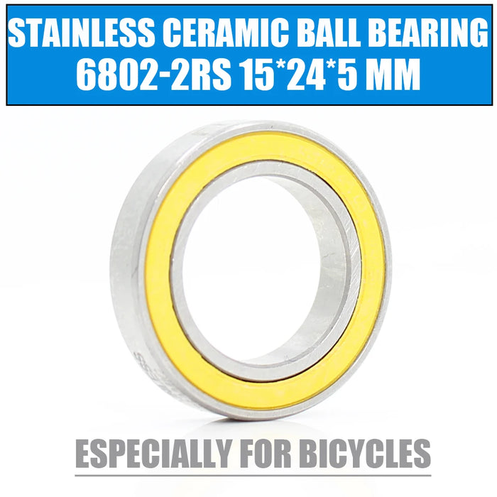 6802-2RS cuscinetto inossidabile 15*24*5mm (1 PC), mozzo per bicicletta anteriore 6802 RS, mozzi posteriori, ruota 15 24 5 cuscinetti a sfere in ceramica