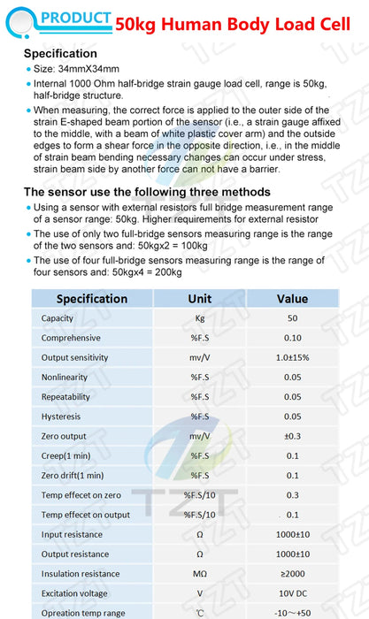 Cella di carico TZT 1KG 5KG 10KG 20KG HX711 Modulo AD Sensore di peso Bilancia elettronica Sensore di pressione di pesatura in lega di alluminio