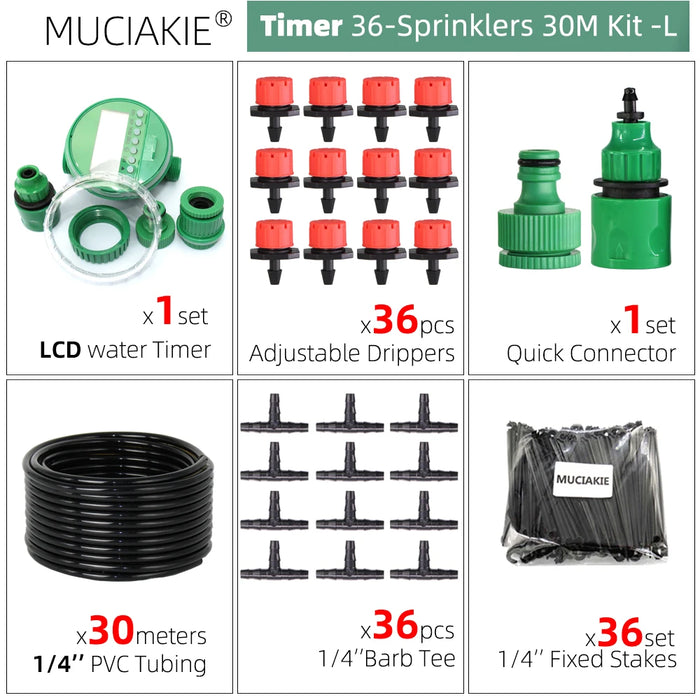 MUCIAKIE 50M-5M Sistema di irrigazione a goccia fai-da-te Irrigazione automatica Tubo da giardino Micro Kit di irrigazione a goccia con gocciolatori regolabili