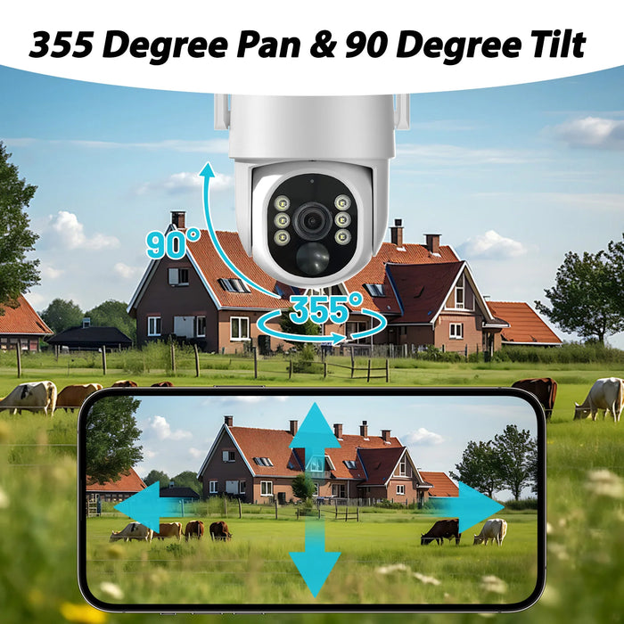 WESECUU WIFI 4MP Solar WIFI Rechargeable Battery PTZ CCTV Security 360 Degree Ip Camera Auto Motion Tracking Ip PTZ Camera