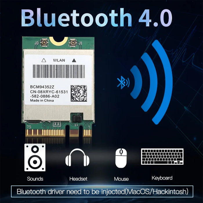 Scheda WIFI Wireless Dual Band Hackintosh BCM94360NG NGFF M.2 1200Mbps Bluetooth4.0 BCM94352Z NGFF 802.11ac Adattatore Wlan DW1560