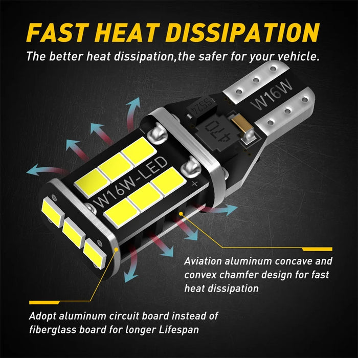 AUXITO 2PCS T15 W16W LED Canbus No Error Lampadine 2835 SMD Backup Reverse Light 921 912 Lampadina Auto Lampada di retromarcia Xenon 6000K Bianco