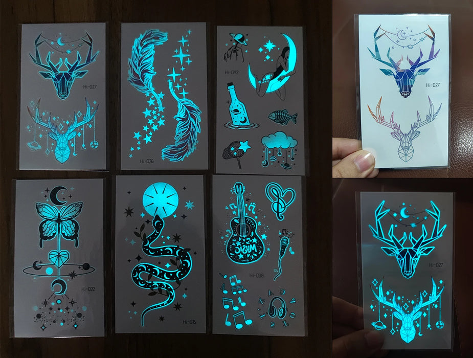 Adesivo per tatuaggio luminoso blu all'ingrosso Cervo incandescente Serpente Impermeabile Tatoo temporaneo Polso Tatto falso per body art