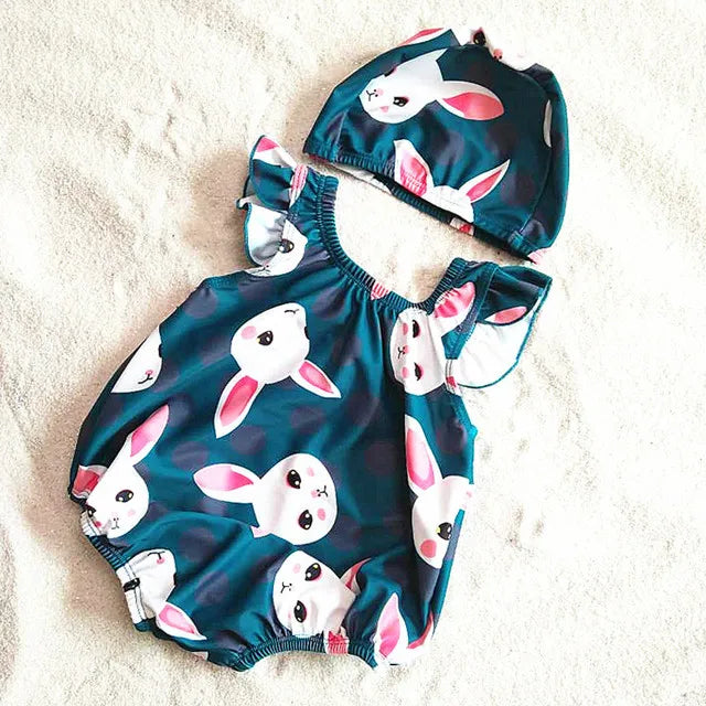 Carino Frutta Forma di Animale Del Bambino di Un pezzo del Costume Da Bagno + Cuffia da nuoto Per Il Bambino Delle Ragazze Dei Ragazzi Del Bambino di Estate Infantile Del Bambino Del Bambino acqua Vestiti di Sport
