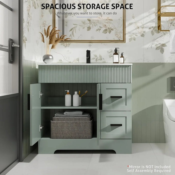 36" Green Bathroom Vanities Combo Set Wave Lines Modern Bathroom Cabinet Vanity Modern Style Bathroom Cabinets for Sale
