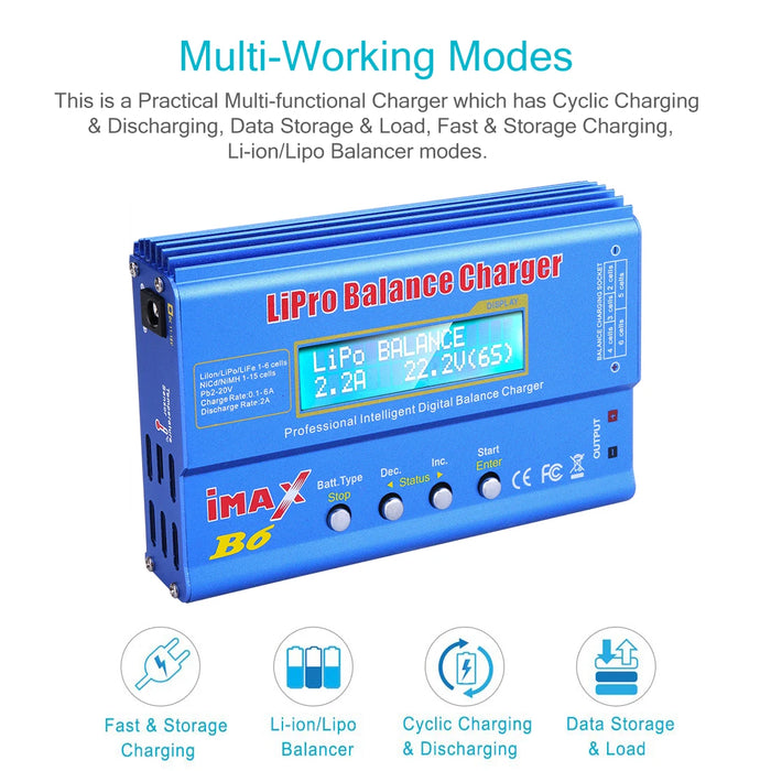 Caricabatteria multifunzione IMAX B6 80W per Lipo Li-ion LiFe NiMh Ni-Cd PB RC Balance Scaricatore + Adattatore 15V 6A Opzionale