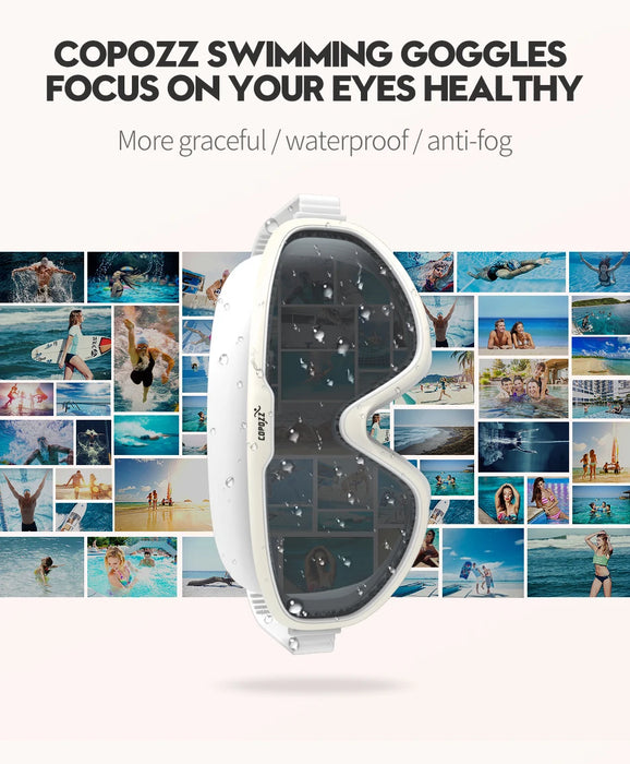COPOZZ 2025 Occhialini da nuoto antiappannamento Lenti a forma intera Protezione UV con grande montatura in silicone Occhiali da nuoto per uomini e donne