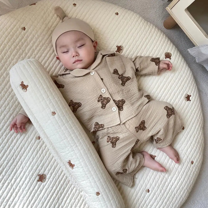 2 pezzi autunno nuovi pigiami per bambini coreano manica lunga stampa orso cardigan e pantaloni indumenti da notte in filato musline di cotone