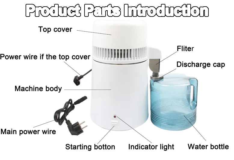 DMWD distillatore di acqua pura 4L filtro macchina per acqua distillata dentale in acciaio inox depuratore di distillazione elettrica brocca 110V 220V