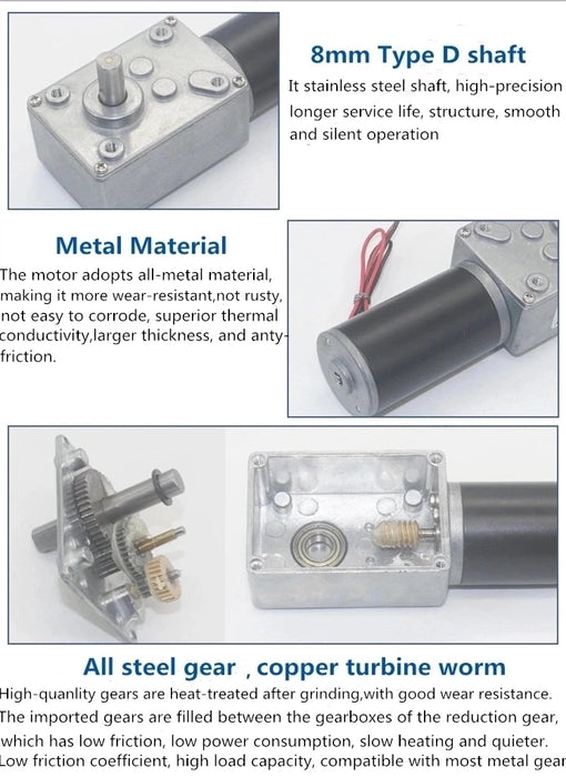 Motore a vite senza fine 12V 24V Invertito 12-470 giri/min Motore DC Coppia elevata 3,4-70 kg Autobloccante per macchina per tende Attrezzature domestiche personalizzate