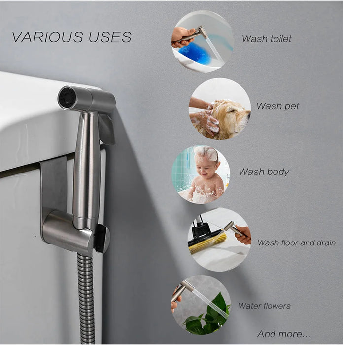 Set di spruzzatori per bidet portatili per wc rubinetto per Bidet a mano in acciaio inossidabile per bagno spruzzatore a mano soffione doccia autopulente