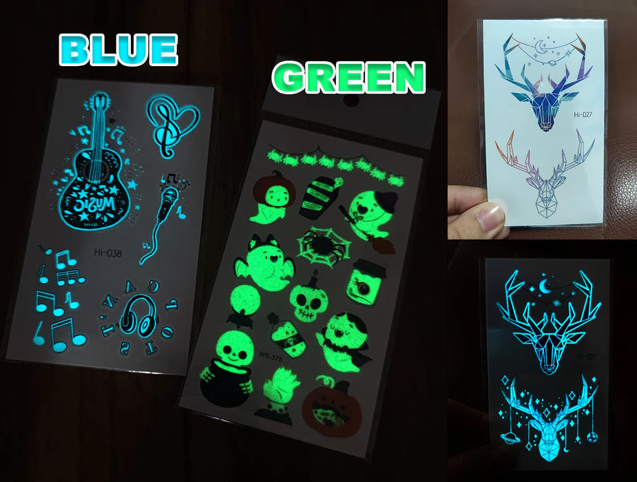 Adesivo per tatuaggio luminoso blu all'ingrosso Cervo incandescente Serpente Impermeabile Tatoo temporaneo Polso Tatto falso per body art